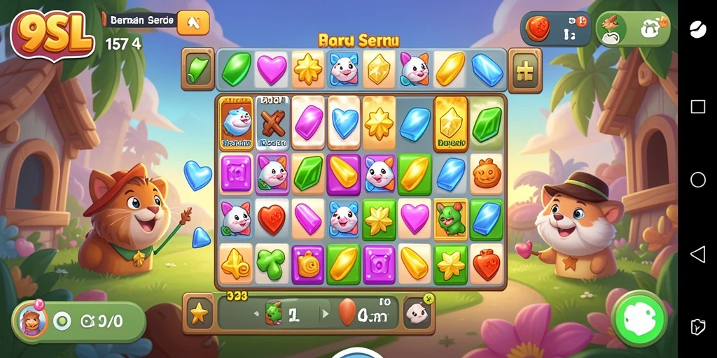 Tangkapan layar dari gameplay 9SL menunjukkan aksi Match-3 yang seru.