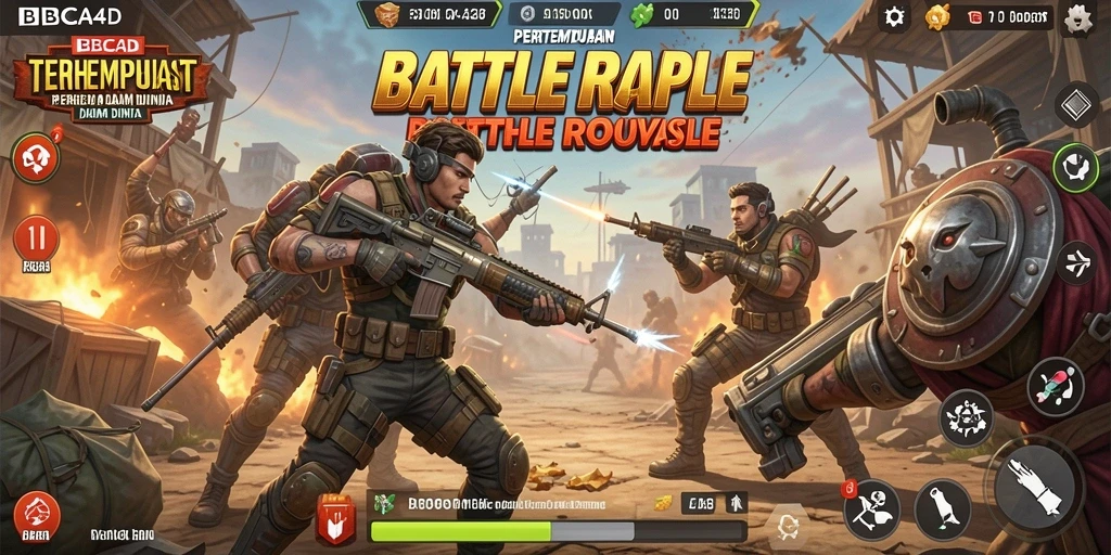Screenshot menampilkan pertarungan intens dalam game Battle Royale BBCA4D.