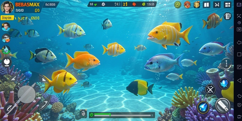 Screenshot gameplay BEBASMAX dengan aksi seru menembak ikan.
