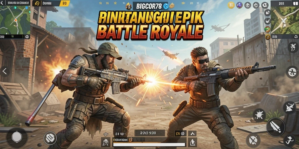 Tangkapan layar dari permainan BIGCOR78 dengan aksi Battle Royale yang seru.