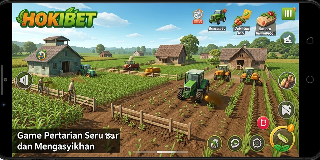 Screenshot gameplay HOKIBET yang menampilkan aktivitas bertani yang seru.
