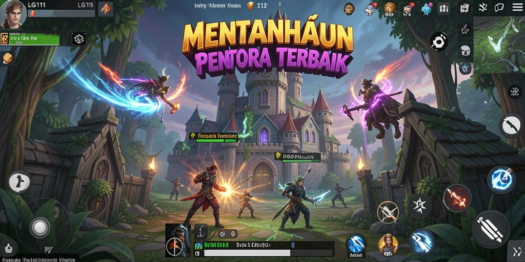 Screenshot gameplay LG111 menampilkan aksi menara dalam pertempuran hebat.