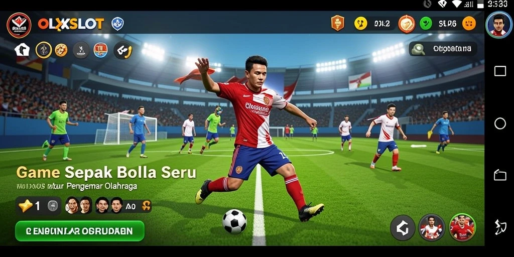 Tangkapan layar dari gameplay <strong>OLXSLOT</strong> yang menampilkan aksi sepak bola intens.