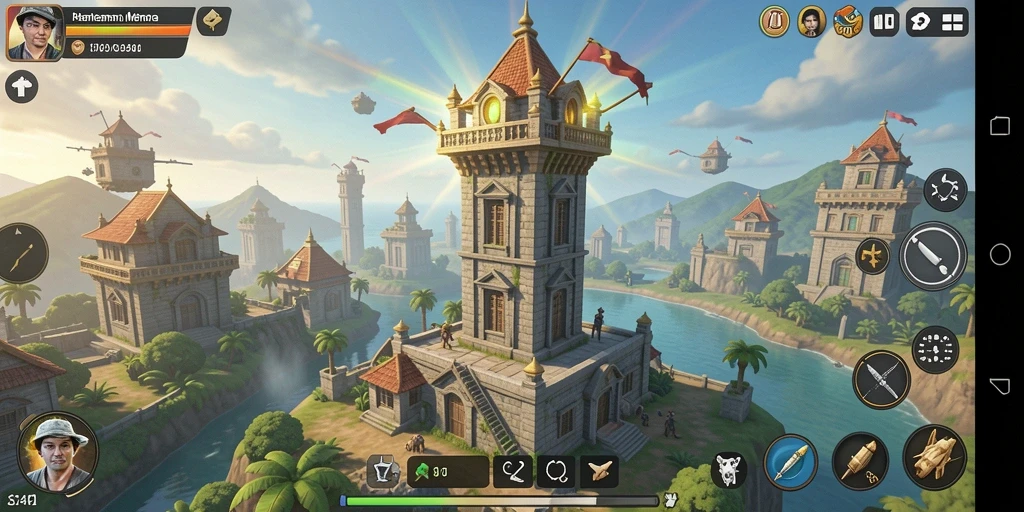 Gameplay SINTE4D menampilkan menara pertahanan melawan gelombang musuh.